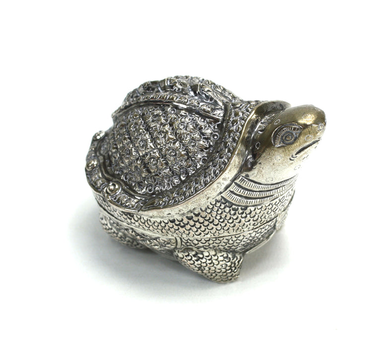 Vintage Cambodian Silver Betel Box, Turtle, 9cm long