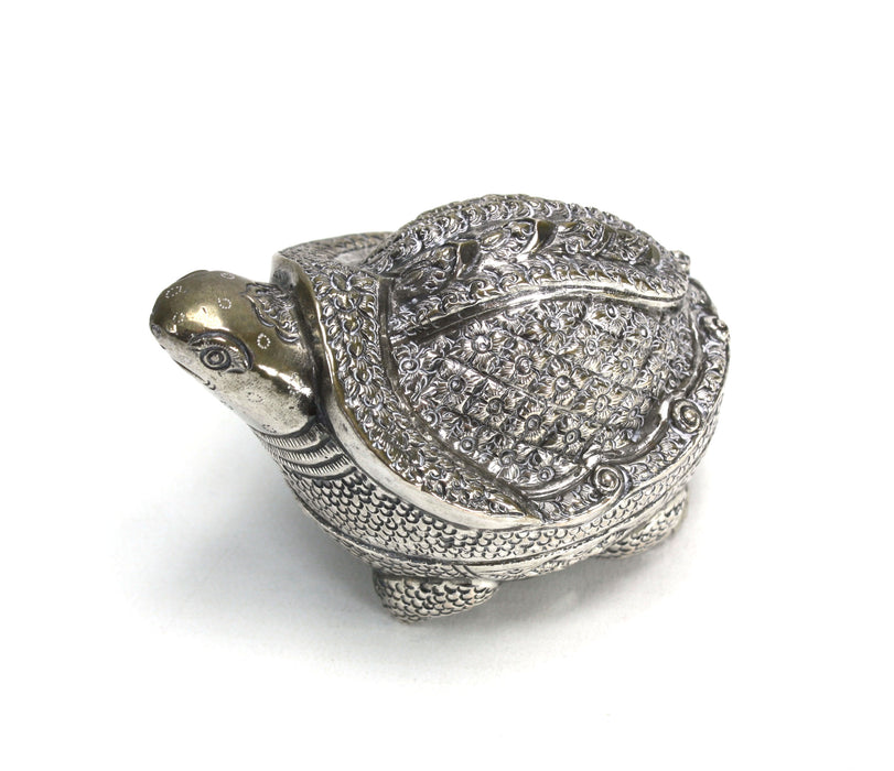 Vintage Cambodian Silver Betel Box, Turtle, 9cm long