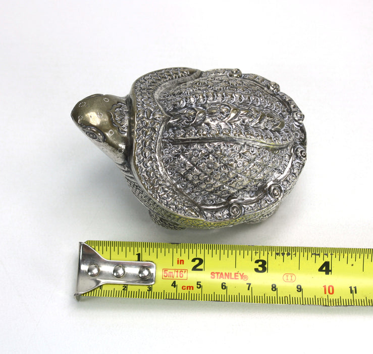 Vintage Cambodian Silver Betel Box, Turtle, 9cm long