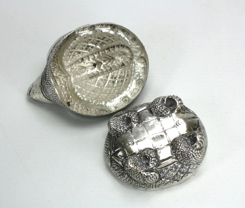 Vintage Cambodian Silver Betel Box, Turtle, 9cm long