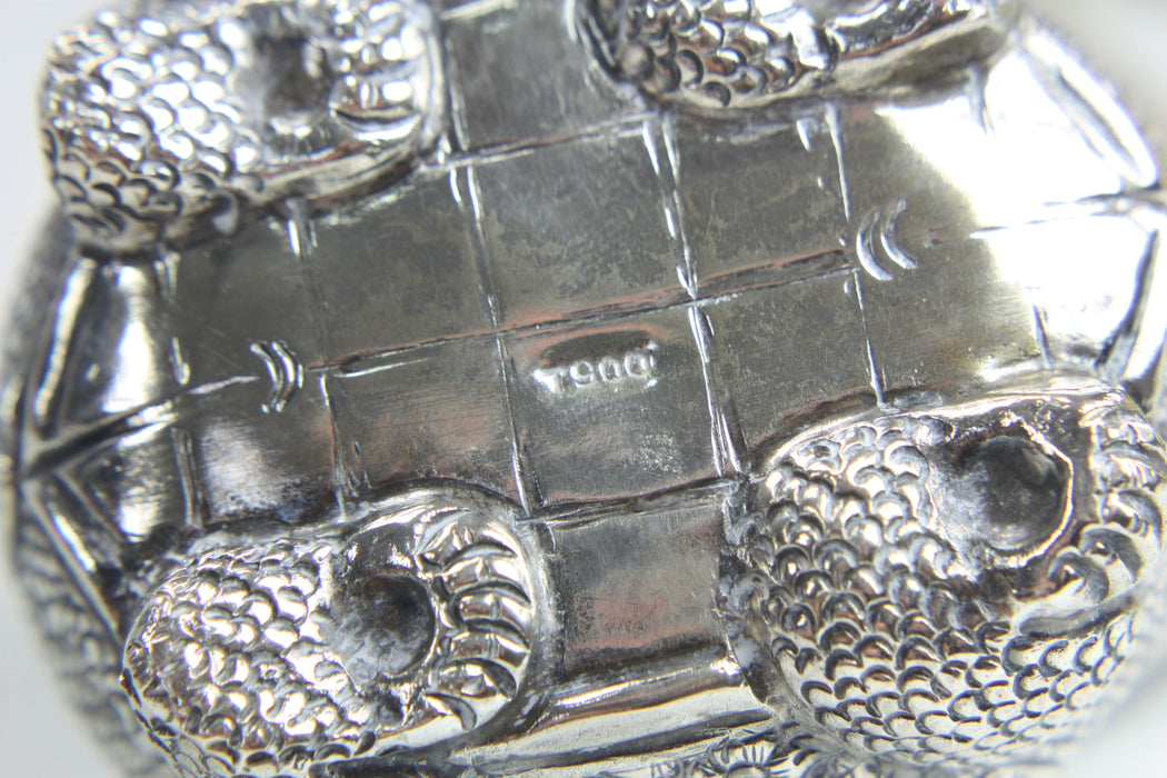 Vintage Cambodian Silver Betel Box, Turtle, 9cm long