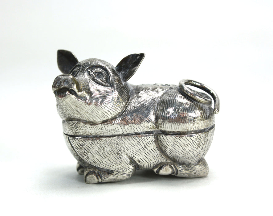 Vintage Cambodian Silver Betel Box, Pig, 5cm long