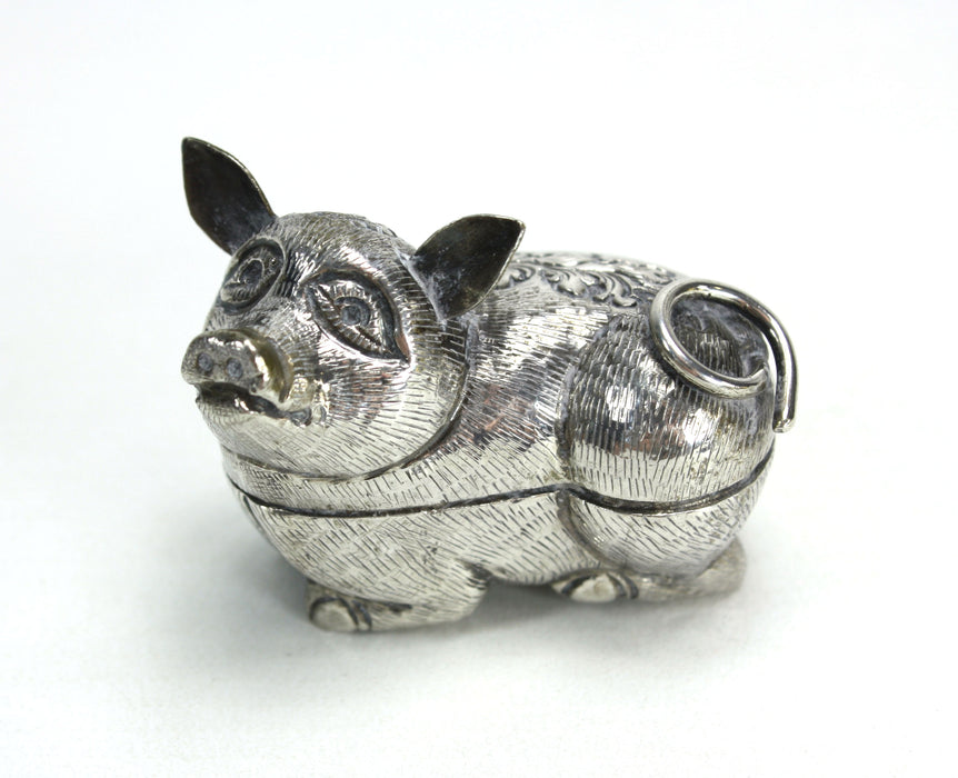 Vintage Cambodian Silver Betel Box, Pig, 5cm long