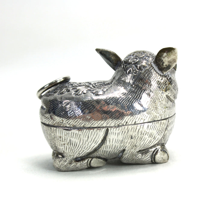 Vintage Cambodian Silver Betel Box, Pig, 5cm long