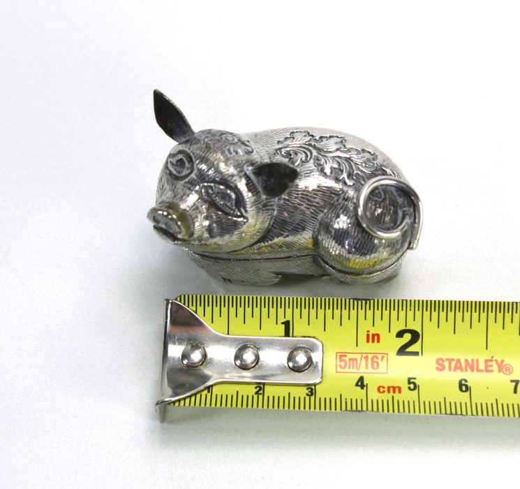 Vintage Cambodian Silver Betel Box, Pig, 5cm long