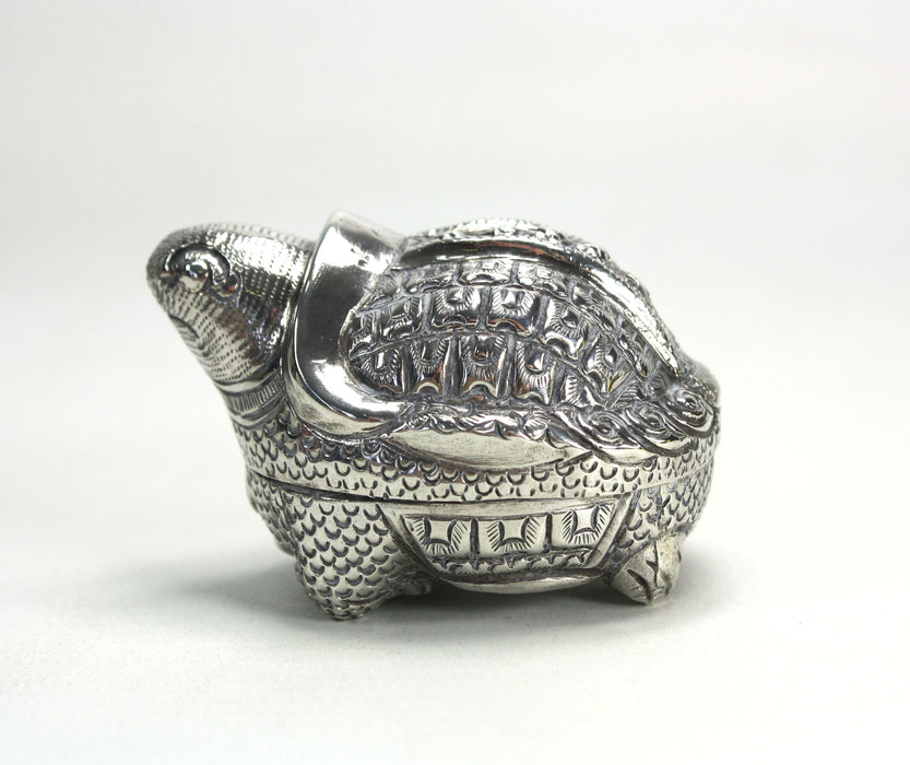 Vintage Cambodian Silver Betel Box, Turtle, 6cm long