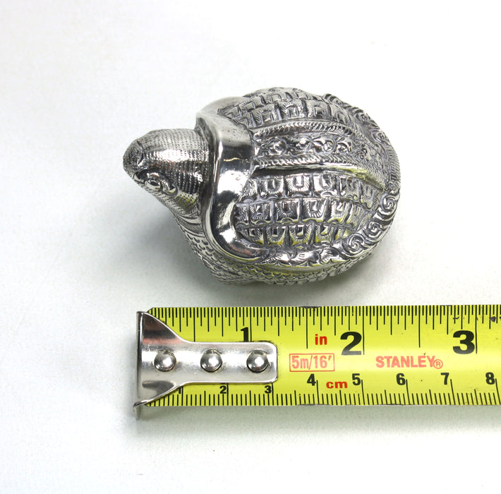Vintage Cambodian Silver Betel Box, Turtle, 6cm long
