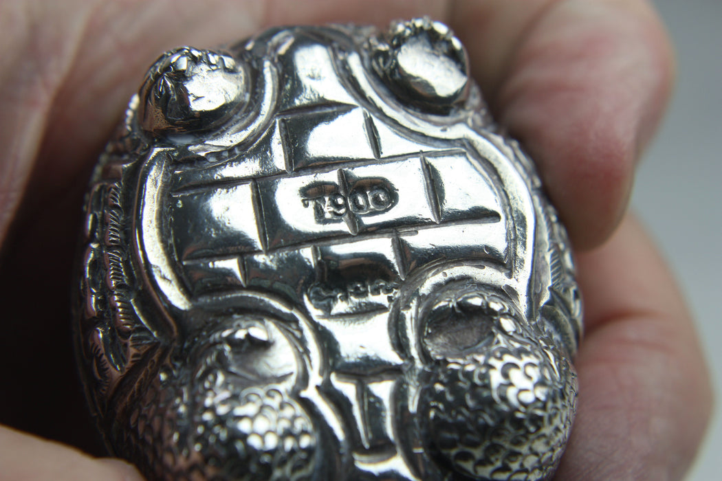 Vintage Cambodian Silver Betel Box, Turtle, 6cm long
