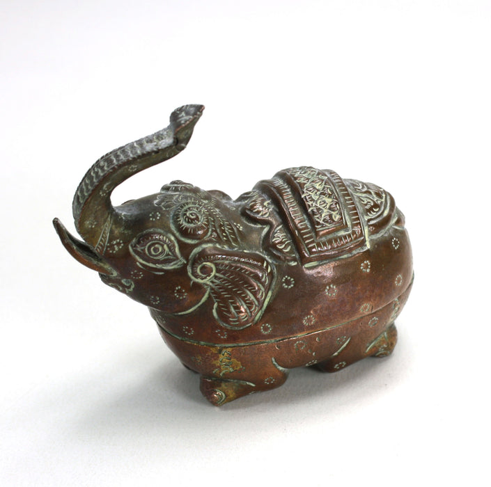 Vintage Cambodian Silver and Copper Betel Box, Elephant design, 8cm long