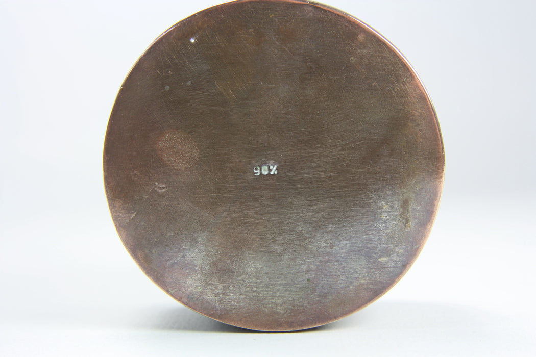 Vintage Cambodian Silver and Copper round Betel Box, Monkey design, 5.9cm diameter