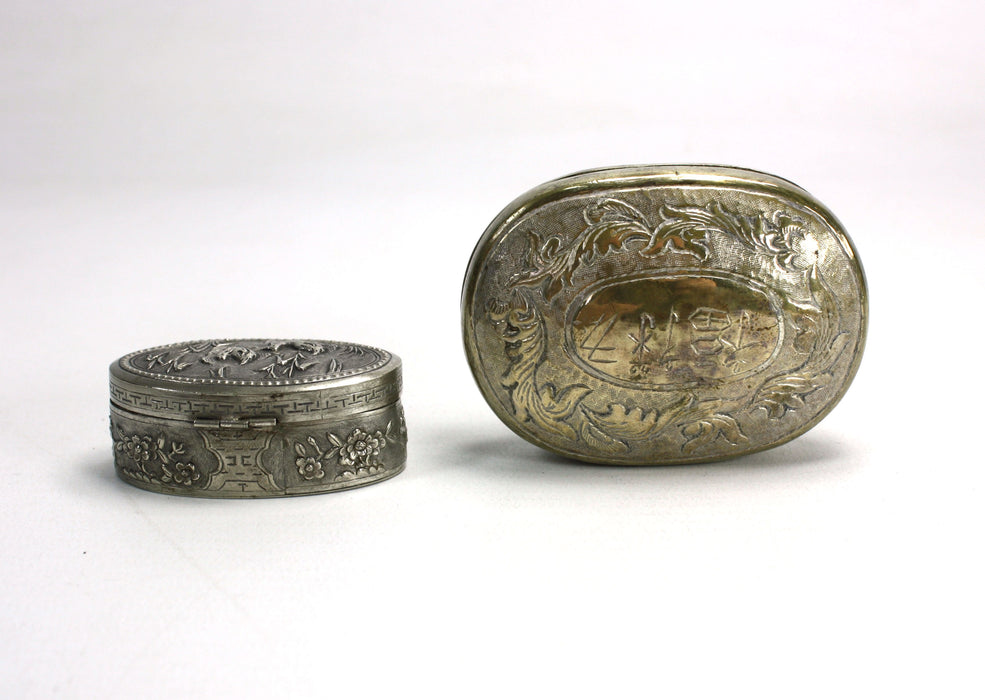Vintage Cambodian and Chinese White Metal Betel Boxes. A collection.