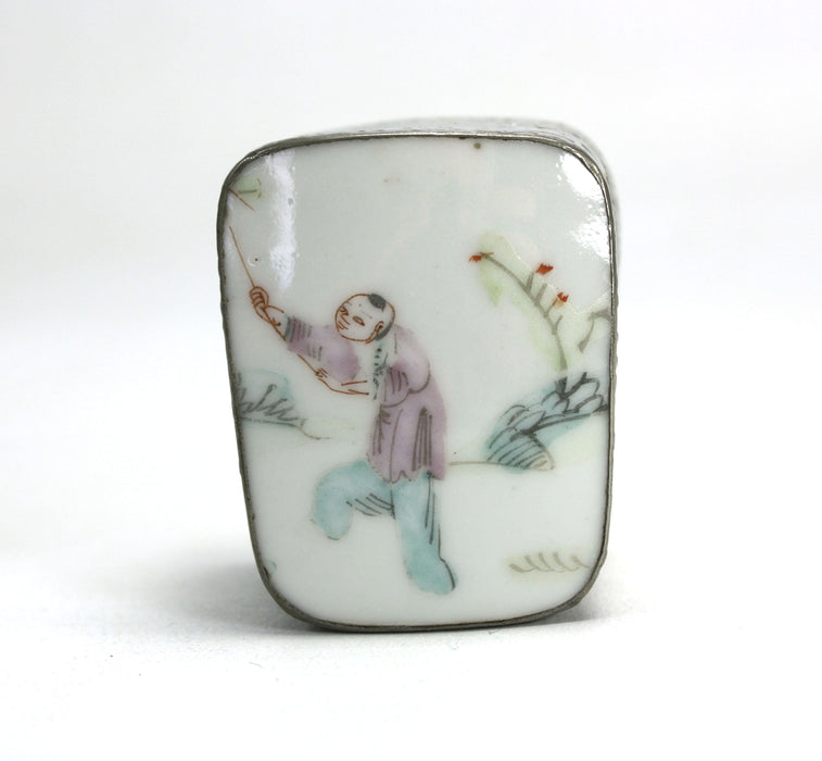 Vintage Chinese Silver Betel Box with Painted Enamel, 4.5cm long