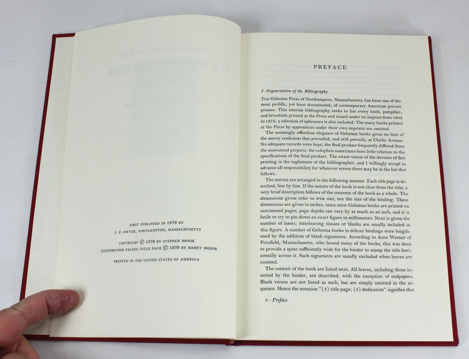 A Bibliography of the Gehenna Press 1942-1975, Stephen Brook, 1976. Limited edition.