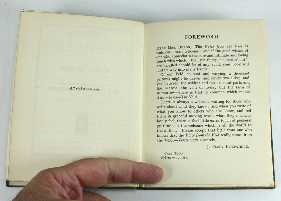 A Voice from the Veld by Mary Byron, 1915. South African poetry.