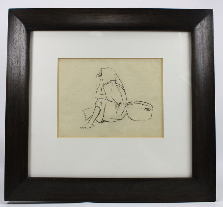 Alexander Graham Munro RSW - Framed drawing, Morocco Bazaar Figure Study