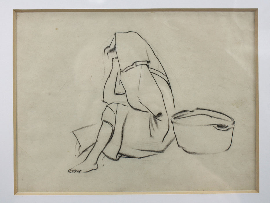 Alexander Graham Munro RSW - Framed drawing, Morocco Bazaar Figure Study