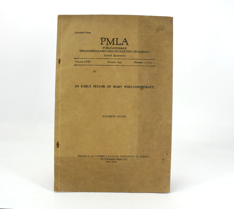 An Early Suitor of Mary Wollstonecraft, Elizabeth Nitchie, 1943, PMLA Extract
