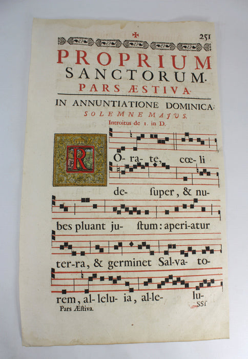 Original Antique Antiphonary Music Sheet, 17th Century, Item E