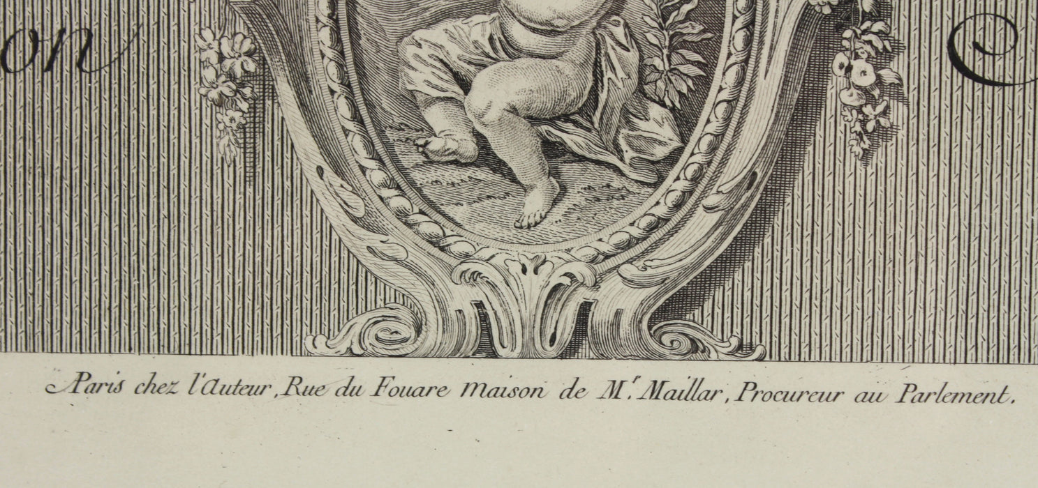 Hand coloured engraving; L'Inspiration Favorable by H. Fragonard, engraved by L.M. Halbou, Paris