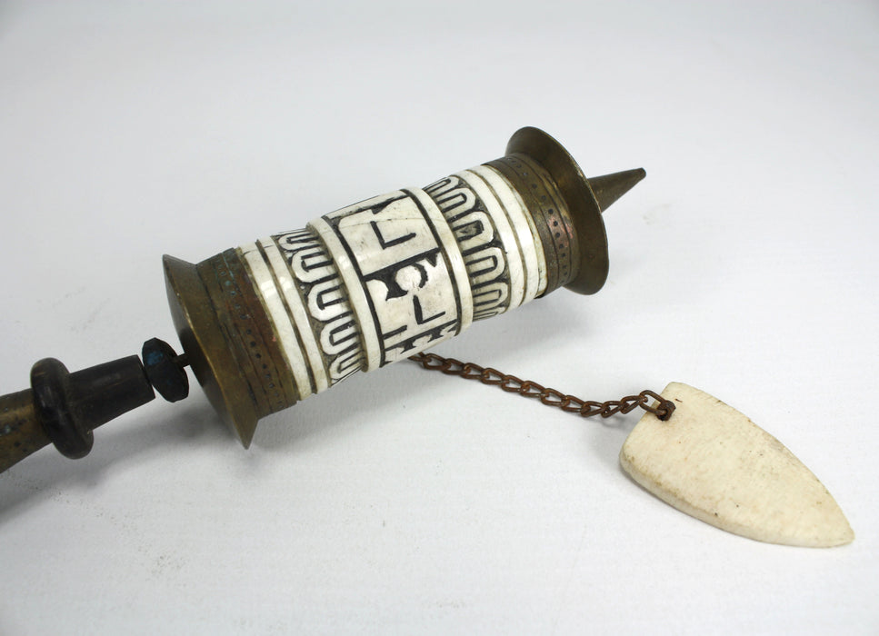 Antique Tibetan Prayer Wheel, Bone handle