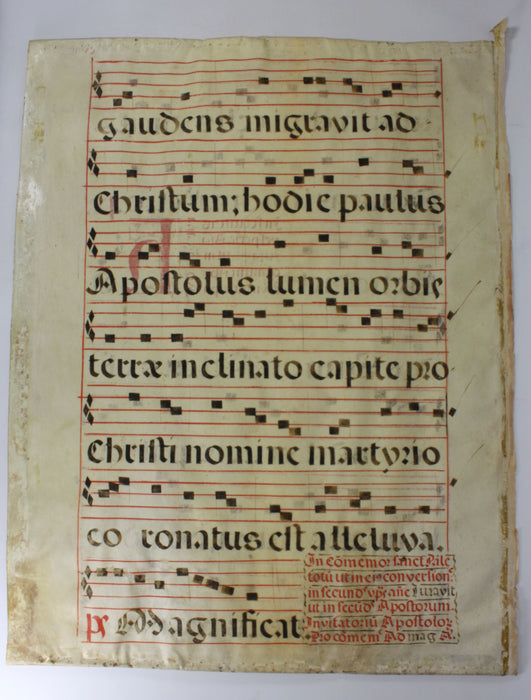 Original Antique Vellum Antiphonary Music Sheet, circa 16th Century, Item B