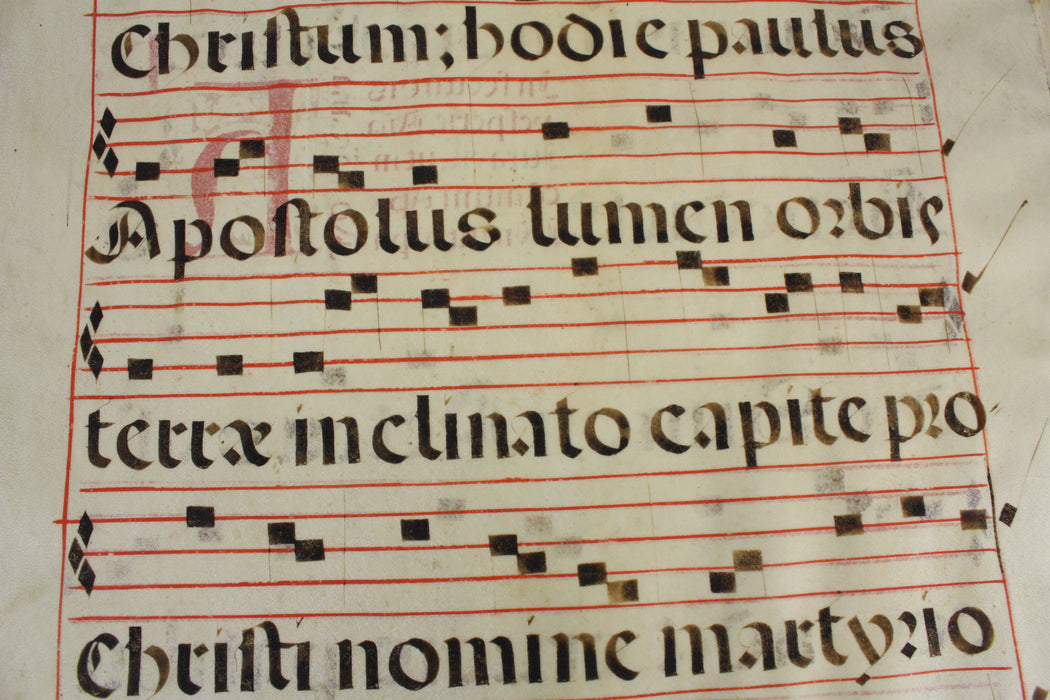 Original Antique Vellum Antiphonary Music Sheet, circa 16th Century, Item B