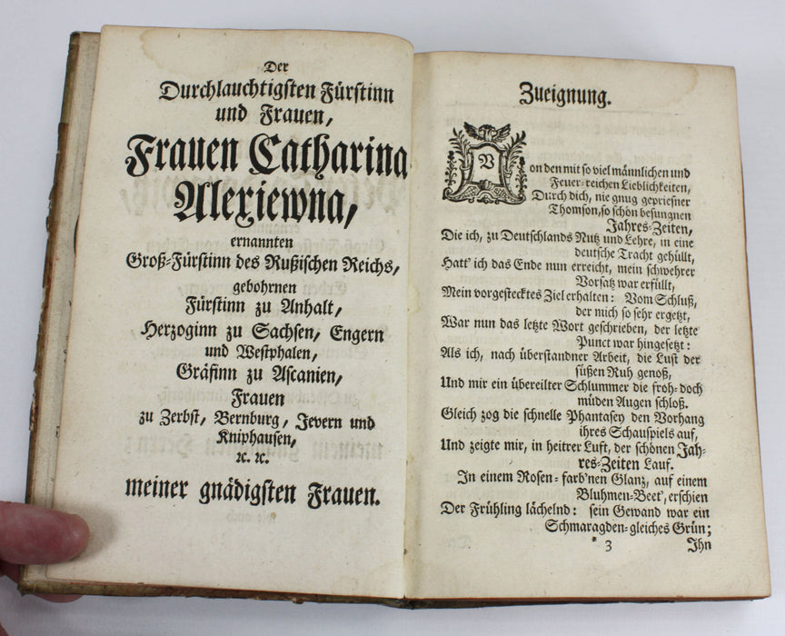 B H Brockes translation of James Thomson's The Seasons, 1745. Jahres-Zeiten des Herrn Thomson