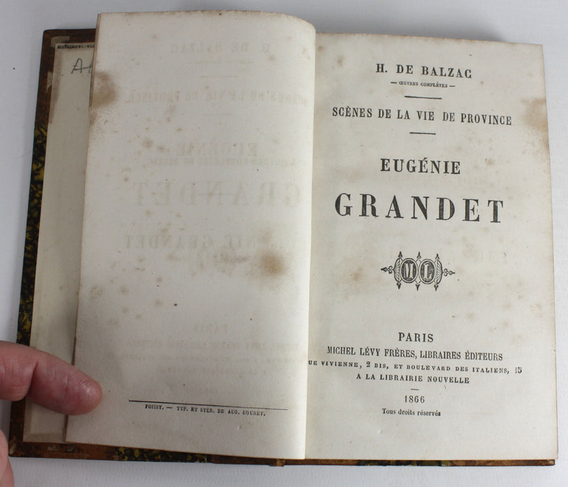 Scenes de Province; Eugenie Grandet, Honore de Balzac, 1866