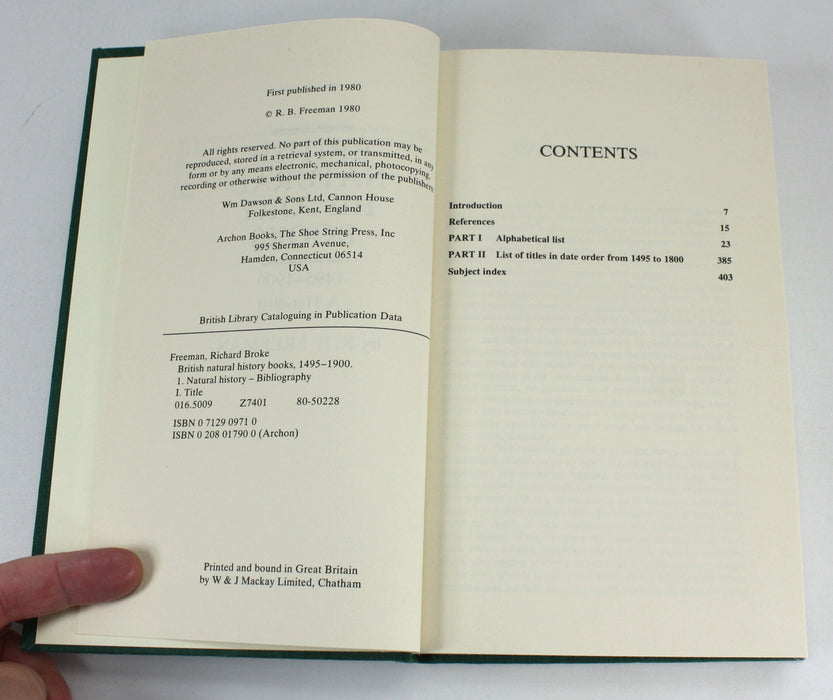 British Natural History Books 1495-1900, R.B. Freeman, 1980