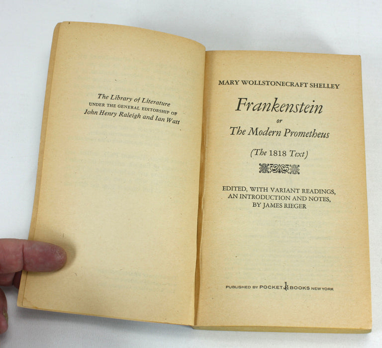 Frankenstein or The Modern Prometheus by Mary W. Shelley, Pocket Books, New York, 1976