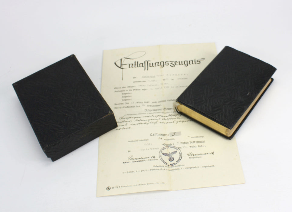 German Gesangbuch, boxed hymn book with certificate, 1937.