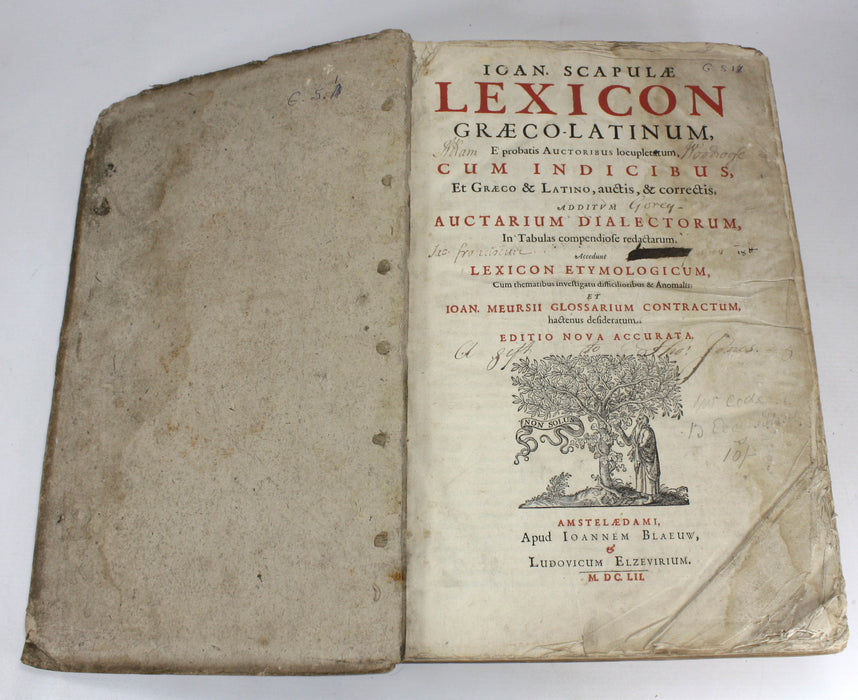 Ioan Scapulae; Lexicon Graeco-Latinum, Johannem Blaeuw and Ludovicum Elzevirium, 1652