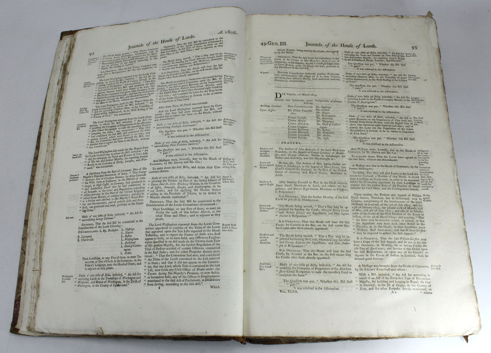 Journals of the House of Lords Volume 47, 1809. Elephant folio.