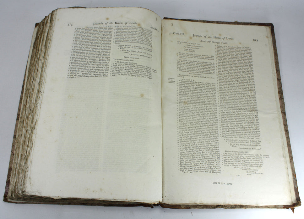 Journals of the House of Lords Volume 47, 1809. Elephant folio.