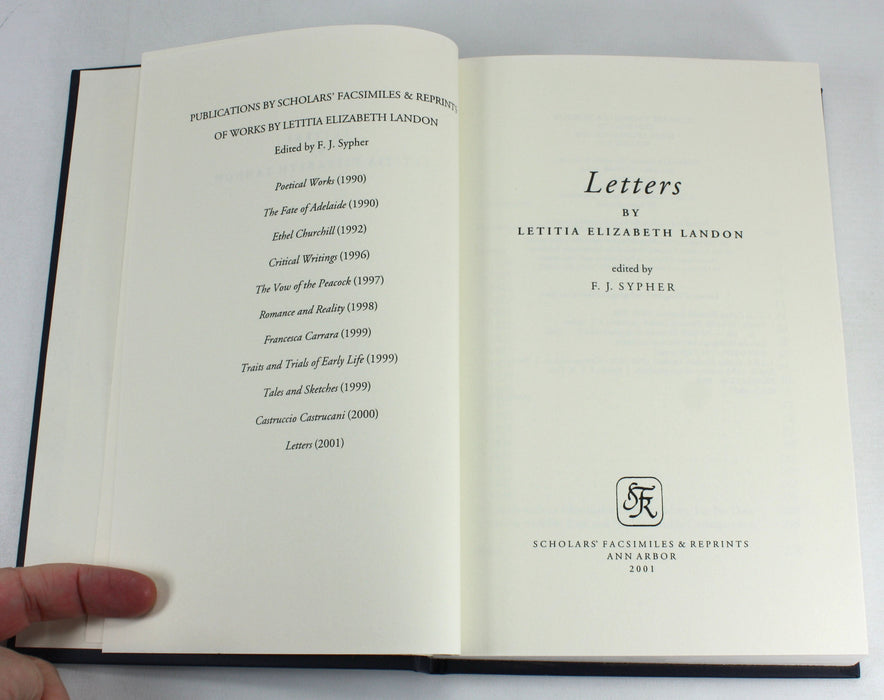 Letters by Letitia Elizabeth Landon (L.E.L.), edited by F.J. Sypher, 2001