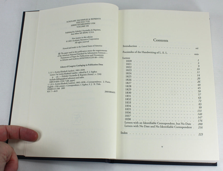 Letters by Letitia Elizabeth Landon (L.E.L.), edited by F.J. Sypher, 2001