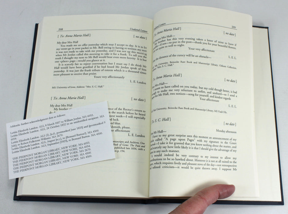 Letters by Letitia Elizabeth Landon (L.E.L.), edited by F.J. Sypher, 2001