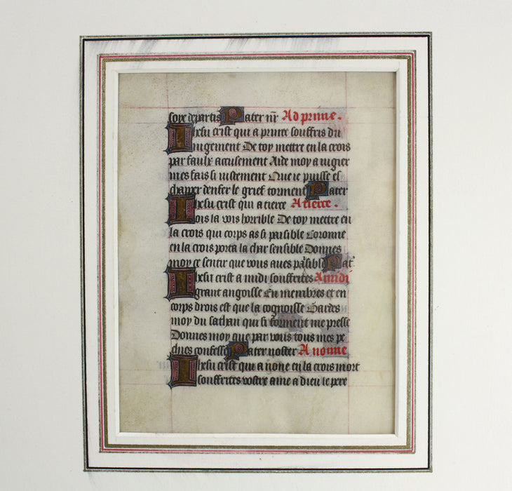 Medieval Illuminated Manuscript Leaf, 15th Century, French Book of Hours