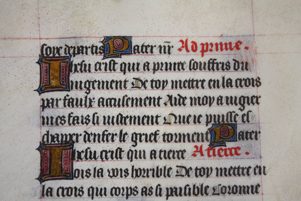 Medieval Illuminated Manuscript Leaf, 15th Century, French Book of Hours