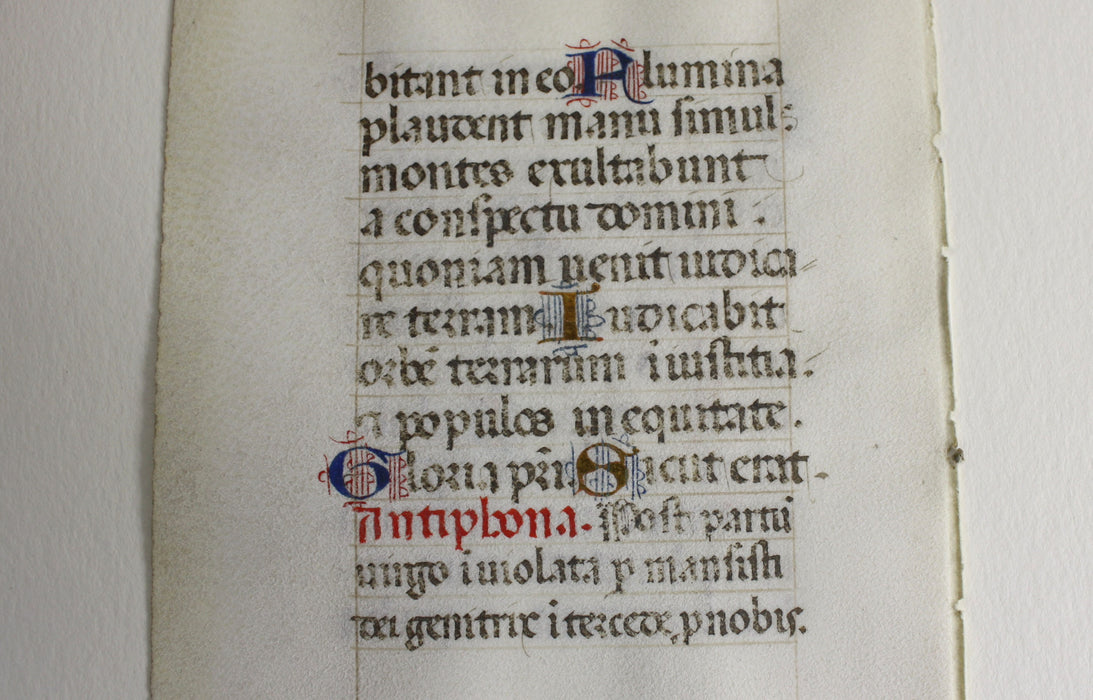 Medieval Illuminated Manuscript Leaf, 15th Century, Book of Hours