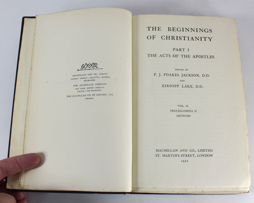 The Beginnings of Christianity; Part I; The Acts of the Apostles, F. Jackson and K. Lake, 4 volume set, 1920-1933
