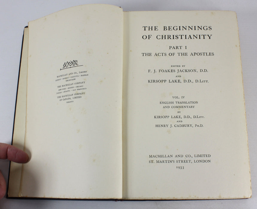 The Beginnings of Christianity; Part I; The Acts of the Apostles, F. Jackson and K. Lake, 4 volume set, 1920-1933