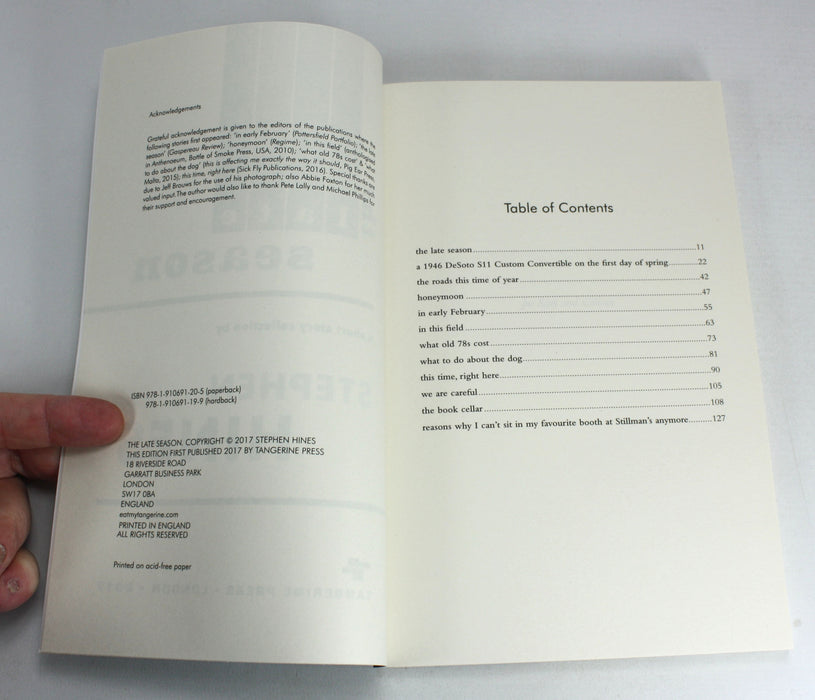 The Late Season by Stephen Hines, Tangerine Press 2017, signed, limited, lettered edition. Private Press