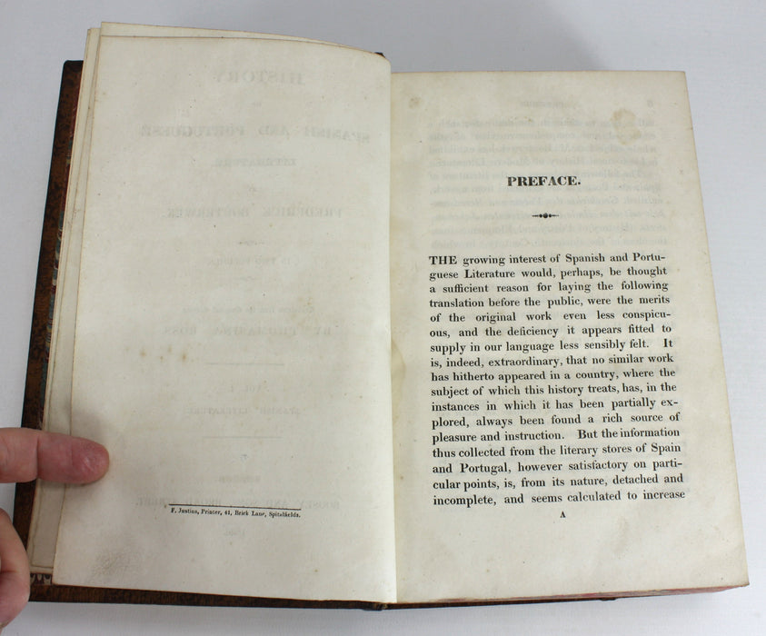 History of Spanish and Portuguese Literature by Frederick Bouterwek, trans. Thomasina Ross, 1823 first edition.
