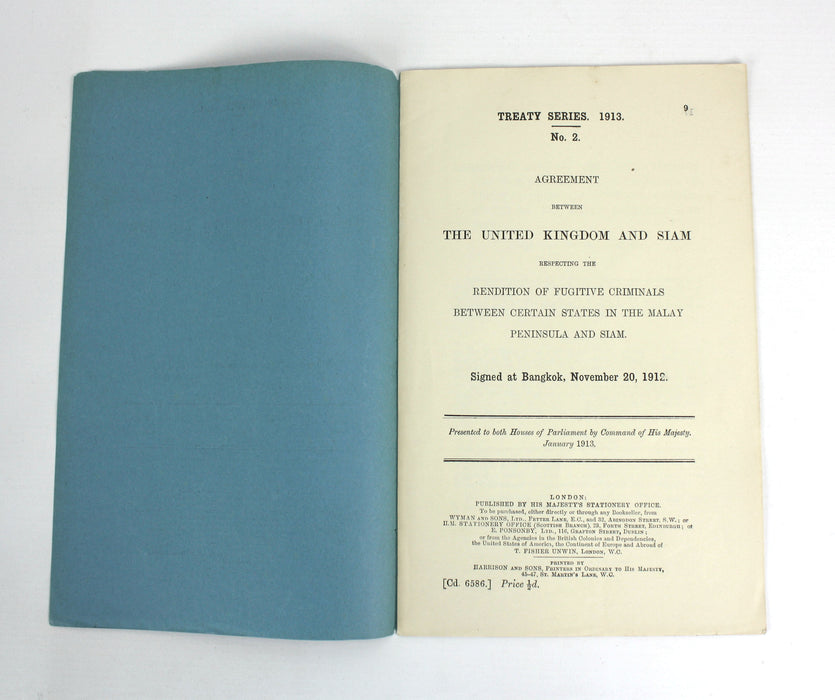 United Kingdom/Malay Peninsula and Siam; Rendition of Fugitive Criminals Agreement, 1912