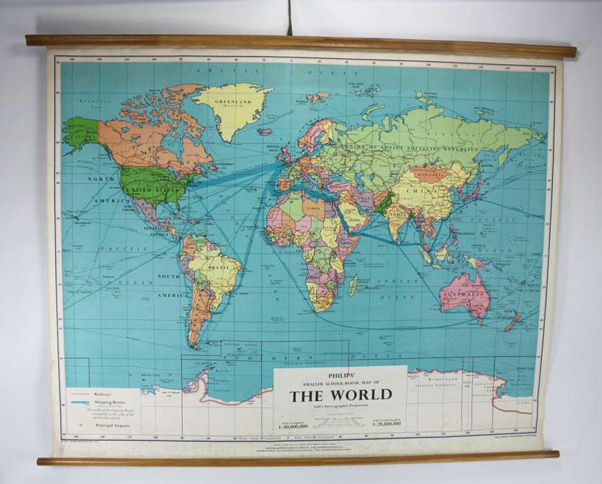 Philips' Smaller School-Room Map of The World, 112cm x 90cm, 1969