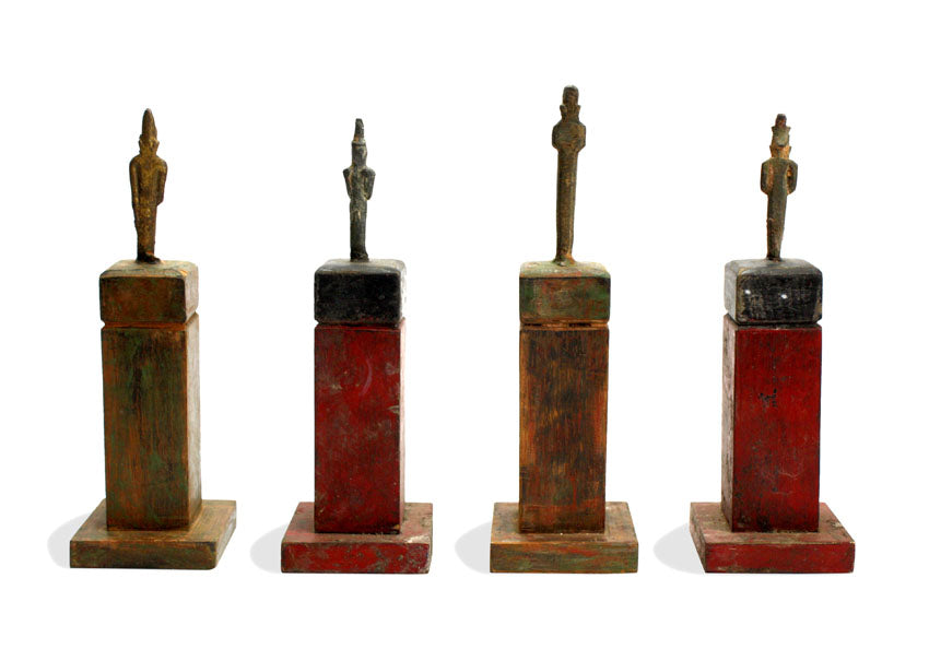 A Collection of 4 x Antique Burmese bronze figure making offerings, 18th-19th Century