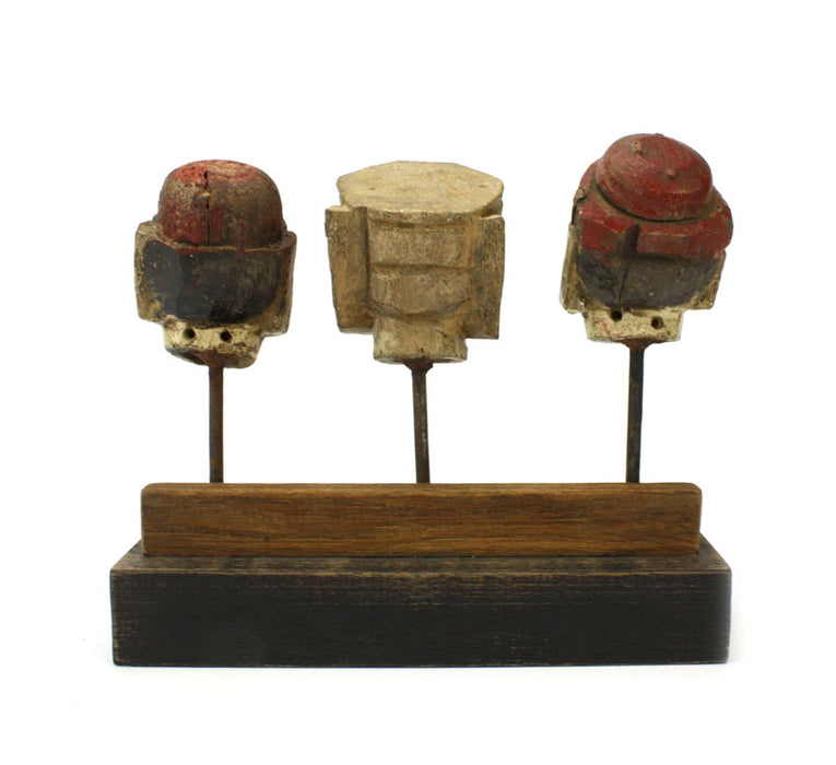 Antique Burmese Puppet heads on stand, BPH002