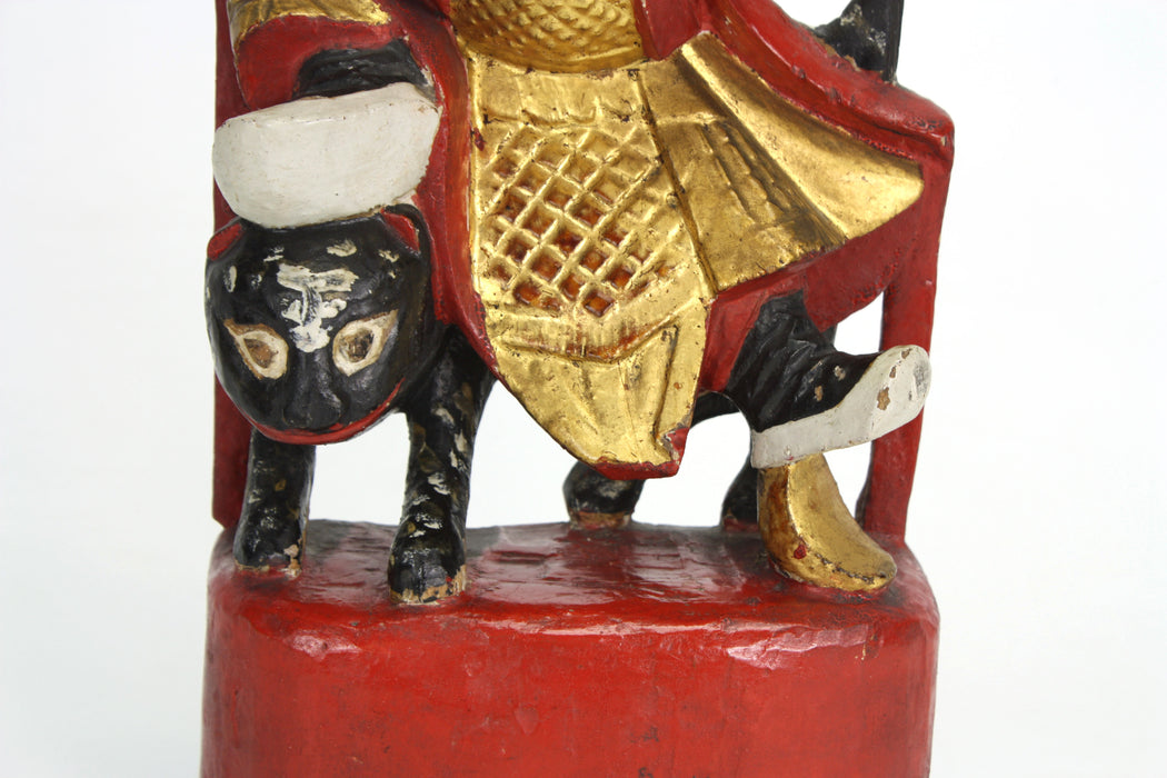 Antique Chinese Tsai Shen Yeh woodcarved statue (Caishen 财神), 38cm high