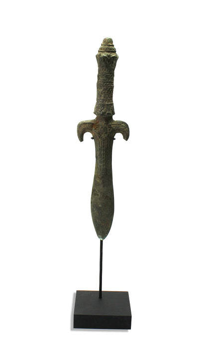 Set of 3 antique bronze Ganesh acoutrements on stand, 18th Century.